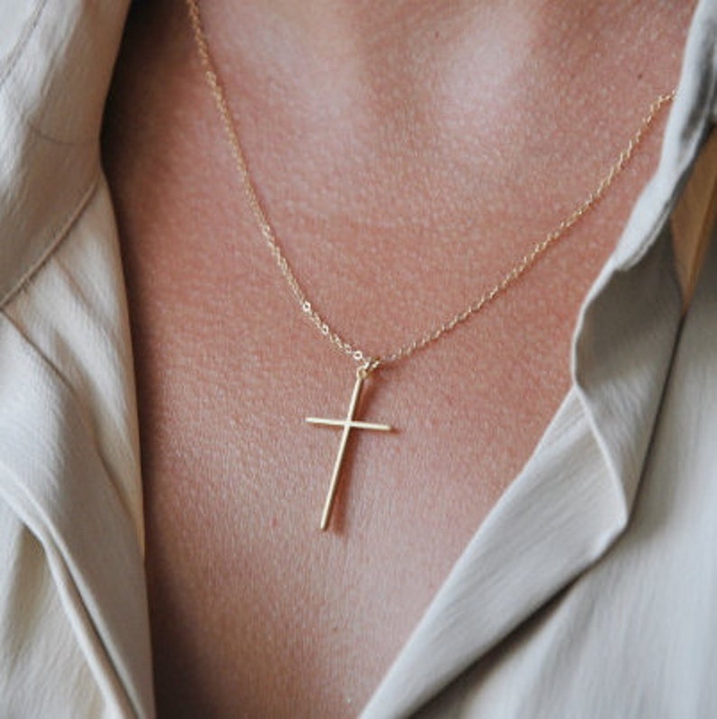 Gold cross necklace delicate silver cross necklace cross Etsy
