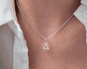 Tiny AA Symbol Necklace for Sobriety Gift for Men or Womens - Recovering Alcoholics Anonymous Charm Necklace 925 Sterling Silver Jewelry