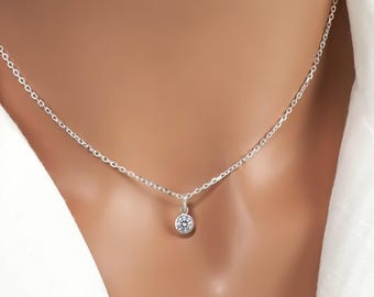 Tiny Circle Necklace - Round CZ Dot Charm Pendant - Minimalist 925 Sterling Silver Jewelry