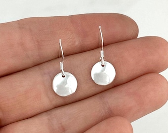 Sterling Silver Domed Circle Earrings: Minimalist Round Drop Jewelry