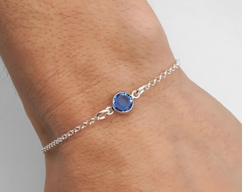 September Birthstone Bracelet or Anklet: Minimalist 925 Sterling Silver Jewelry