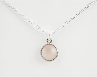 Sterling Silver Rose Quartz Necklace:  Love Stone, Round 9mm Gemstone Charm