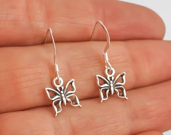 Dainty Sterling Silver Butterfly Earrings: Minimalist Charm Jewelry