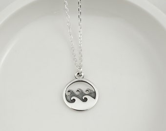 Ocean Wave Necklace Sterling Silver Jewelry for Summer Necklace Beach Jewelry for Ocean Lovers Small Round Wave Pendant Wave Charm Necklace