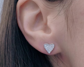 Cubic Zirconia Heart Stud Earrings: Sparkly 925 Sterling Silver CZ Studs