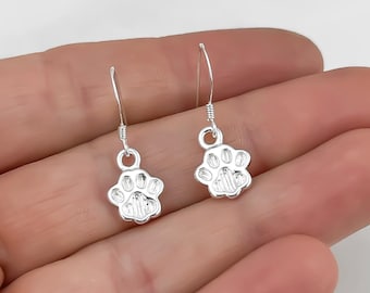 Silver Dog Paw Earrings | 925 Sterling Silver Dog Jewelry, Dog Paw Dangle Earrings, Dog Lover Gifts