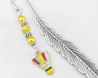 Badminton Birdie Bookmark: Enamel Shuttlecock Charm, Beaded Sports Gift