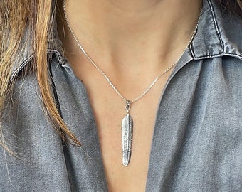 Native-inspired Hawk Feather Necklace - 925 Sterling Silver Turquoise Necklace - Feather Pendant