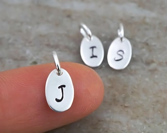 Add a Personalized Oval Initial Charm, Letter Charm - Handstamped Charm - 925 Sterling Silver - Small Alphabet Charms