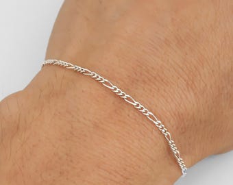 Silver Figaro Chain Bracelet or Anklet - Custom Cut 925 Sterling Silver Chain, Finished Chain, Figaro Bracelet for Women, 1.8mm Thick Chain