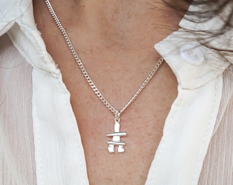 Canadian Inukshuk Necklace - 925 Sterling Silver Jewelry - Small Canada Nunavut Necklace