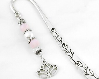 Lotus Flower Bookmark: Water Lily Charm, Beaded Yoga Meditation Gift