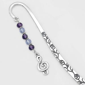Treble Clef Bookmark: Beaded Silver Music Note Charm Gift