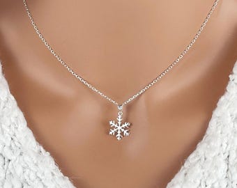 Small Snowflake Necklace: 925 Sterling Silver Christmas Jewelry, Everyday Winter Charm