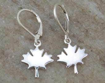 Maple Leaf Earrings - 925 Sterling Silver Lever Back Canada Maple Leaf Charm Earrings - Canadian Earrings - Maple Leaf Jewelry