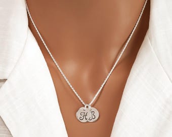 Personalized Sterling Silver Two Initial Necklace: Hand Stamped Jewelry