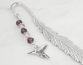 Hummingbird Bookmark - Tibetan Silver Bookmark - Unique Teacher Gifts - Bird Gifts - Hummingbird Stationary - Beaded Charm Bookmark