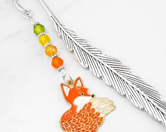 Fox Bookmark, Orange Fox Charm Bookmark, Book Lover Gift, Beaded Metal Bookmark, Fox Gifts, Enamel Fox Stationary, Fox Book Marker