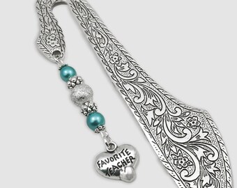 Teacher Bookmark: Heart Charm, Beaded, End of Year Gift