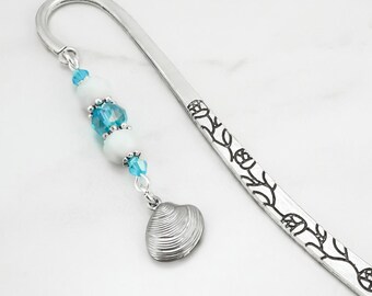 Clam Shell Bookmark: Tibetan Silver Beaded Beachy Hook Bookmark