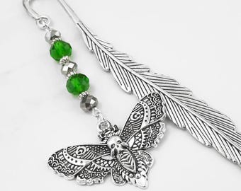 Death's-Head Hawkmoth Beaded Bookmark: Large Silver Moth Charm