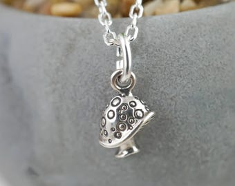 Tiny Mushroom Necklace: 925 Sterling Silver Toadstool Charm Jewelry