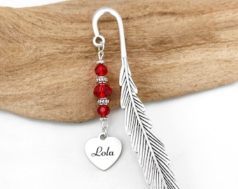 Lola Bookmark: Custom Engraved Name Gifts Filipino Grandma, Beaded Heart Charm Bookmarker