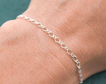 Sterling Silver Diamond Cut Oval Link Chain Bracelet or Anklet