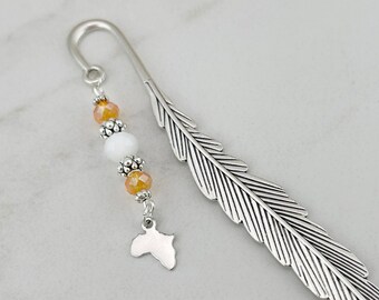 Africa Bookmark - Silver Africa Charm Bookmark - Africa Gift Ideas - Beaded Tibetan Silver Bookmark - Unique Bookmarks - Travel Gifts