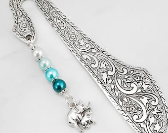 Elephant Beaded Bookmark: Silver Mom and Baby Charm