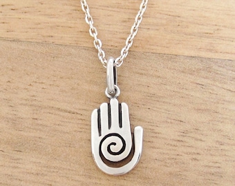 Healing Hand Necklace: 925 Sterling Silver Hopi Hand Charm Jewelry, Reiki Gifts