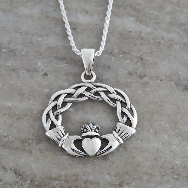 Claddagh Necklace - Unisex 925 Sterling Silver Jewelry - Irish Claddagh Pendant - Love, Friendship, Loyalty