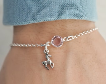 Dainty Horse Bracelet or Anklet - 925 Sterling Silver - Personalized Birthstone Animal Bracelet - Horse Jewelry - Dainty Minimalist Bracelet