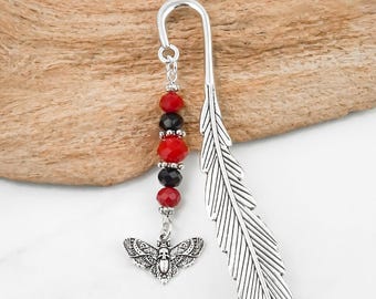 Death's Head Moth Bookmark: Silver Insect Charm, Beaded Gifts