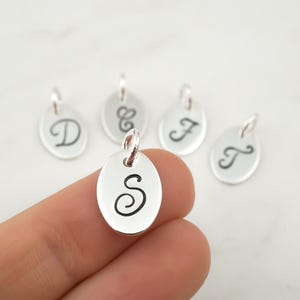Hand Stamped Sterling Silver Initial Charm: Script Font, Personalized Letter