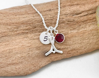 Hockey Sticks Necklace - 925 Sterling Silver Jewelry - Small Adults/Kids Sports Jewelry - Personalized Birthstone and Jersey Number Charm