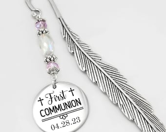 Personalized Holy First Communion Bookmark: Engraved Charm, Religious Gift for Girls