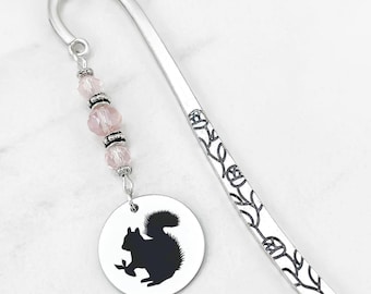 Squirrel Bookmark: Engraved Chipmunk Charm Beaded Book Marker