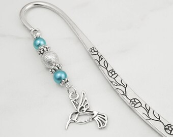 Hummingbird Bookmark - Unique Beaded Tibetan Silver Bookmark - Hummingbird Gifts - Silver Hummingbird Stationary