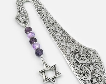 Jewish Star Bookmark: Silver Star of David Charm Beaded Metal Book Marker