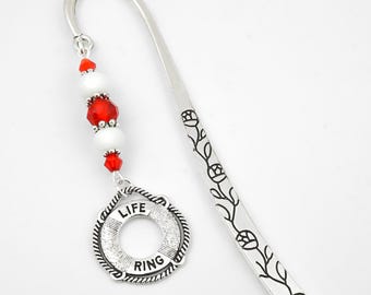 Life Ring Bookmark - Metal Life Preserver Charm Beaded Book Marker, Lifeguard Gifts