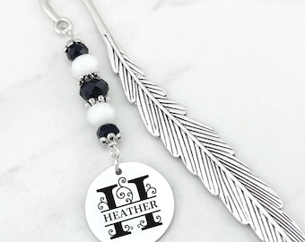 Custom Monogram Beaded Bookmark - Personalized Name and Initial Stationary