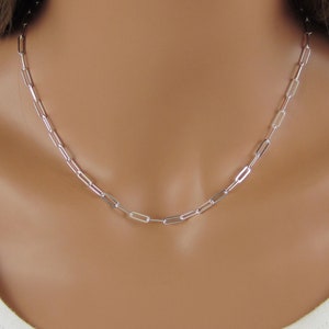 925 Sterling Silver Paper Clip Chain - Paperclip Necklace - Necklace Chain with Extender - Finished Chain