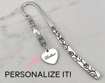 Personalized Bookmark - Mother Bookmark - Mother's Day Gifts for Mom from Son or Daughter - Beaded Metal Bookmark - Custom Engraved Bookmark