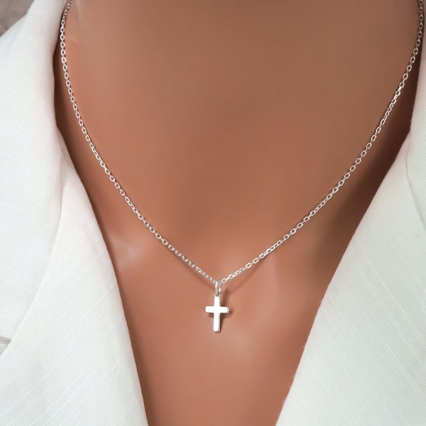 Sterling Silver Cross Necklace - Small Cross Charm Necklace - Religious Jewelry - Minimalist Cross Pendant - Unisex Cross Necklace