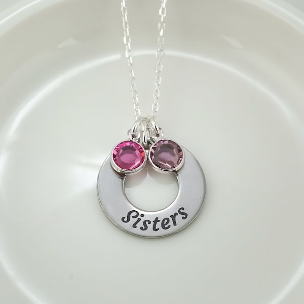 Sister Necklace, 2 Birthstone Charms Necklace, Sister Jewelry, Personalized Sisters Birthstone Necklace, Sisters Gift, Gift for Sister