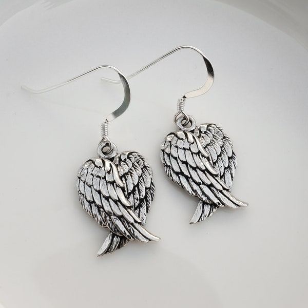 Angel Wings Earrings - 925 Sterling Silver Memorial Jewelry - Folded Angel Wings Charm Earrings - Silver Angel Wing Earrings -