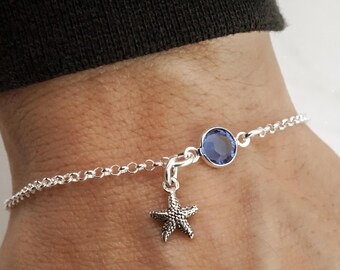 Starfish Bracelet or Anklet: 925 Sterling Silver Summer Birthstone Jewelry, Seashell Gifts