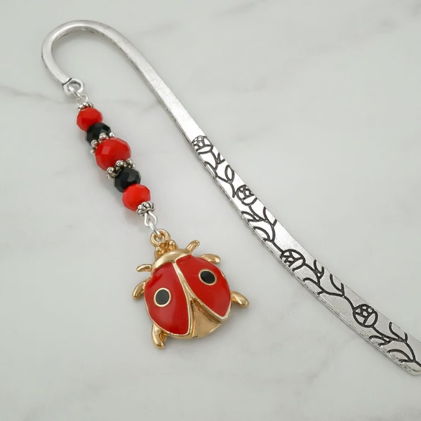 Ladybug Bookmark - Tibetan Silver Bookmark - Teacher Gifts - Insect Gifts - Ladybug Gifts - Gold and Enamel Lady Bug Stationary