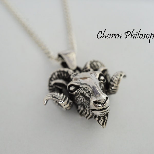 Ram Head Necklace - Unique 3D Animal Head Pendant - 925 Sterling Silver Jewelry - Men's Necklace - Women's Necklace